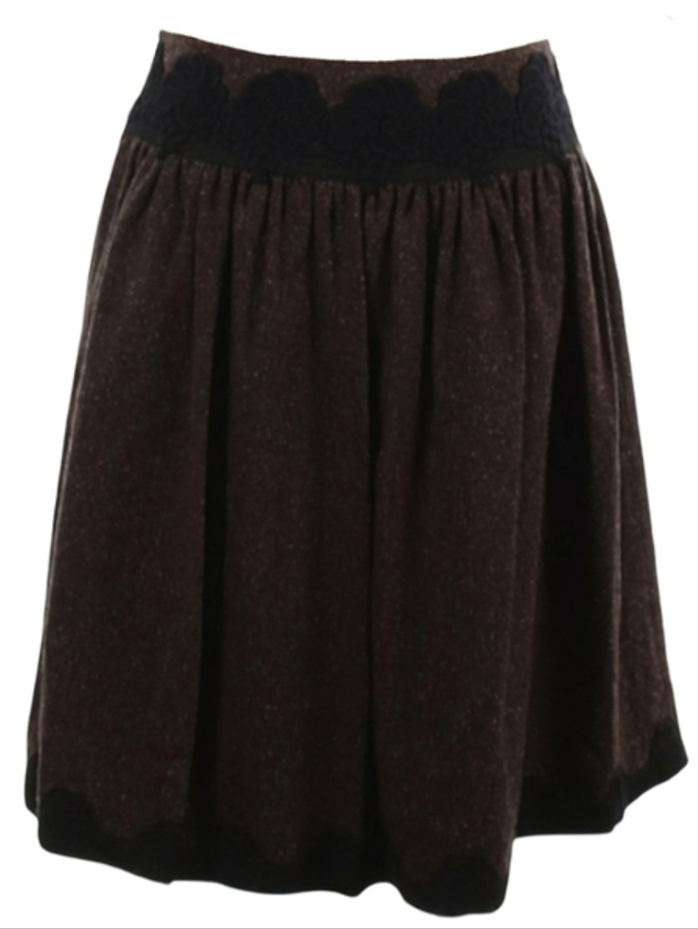 TOCCA Designer Full Skirt Reversible Brown Black Tweed Print Feminine Lace Trim